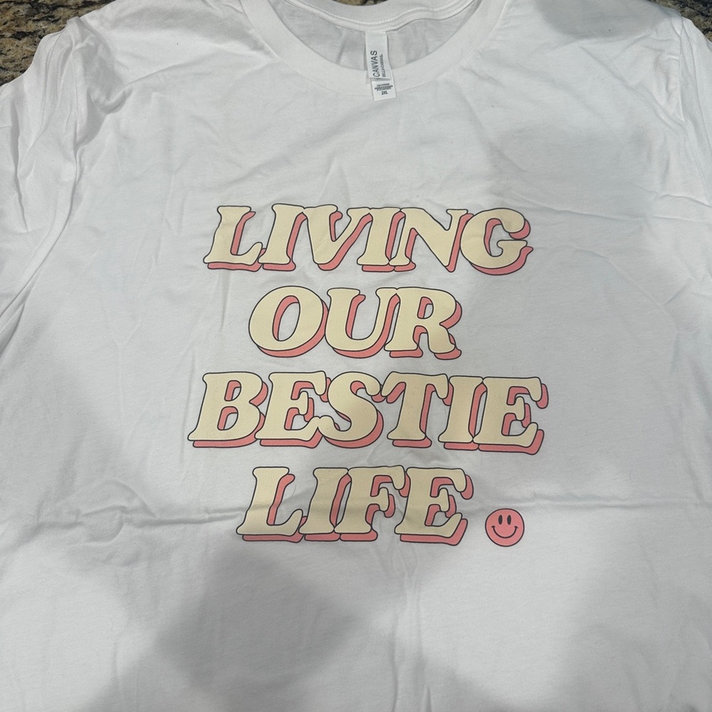 White Graphic Tee with Pink Accents